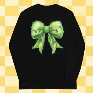 Furry Christmas Light Bow ~ Unisex Long-sleeved T-Shirt Printed In The USA