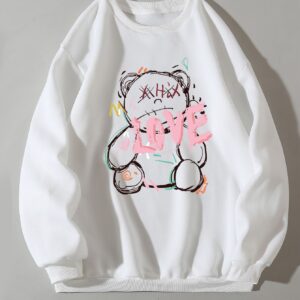 Graffiti Love Teddy Bear Digital Print – Cute Streetwear Sketch Design
